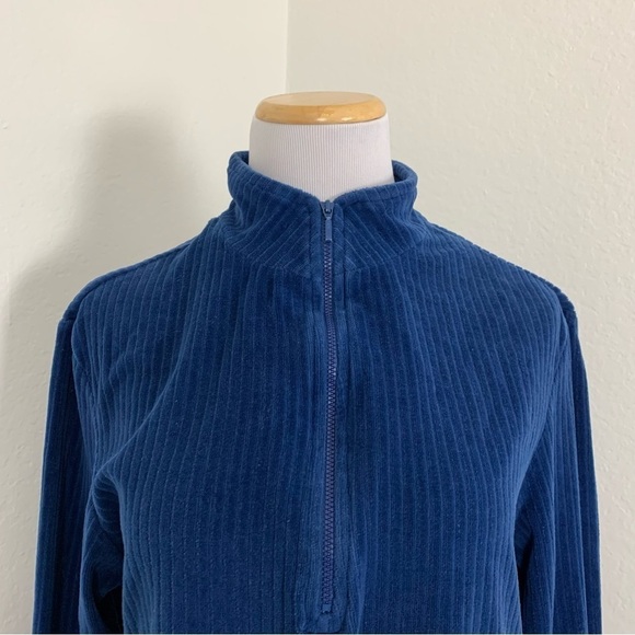 Vintage Ribbed Velour Blue 3/4 Zip Long Sleeve Shirt Sz S Mock Neck - Picture 10 of 17